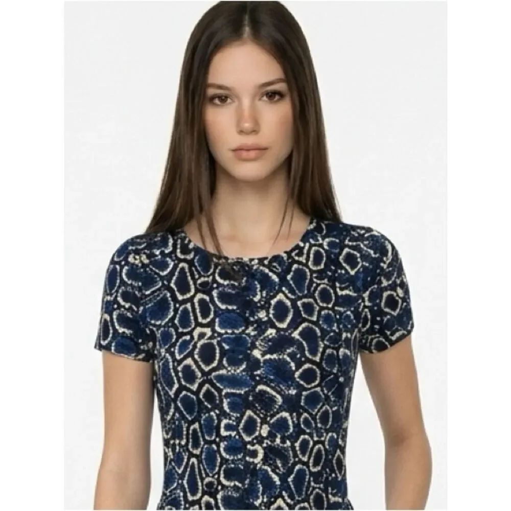 EXPRESS | Dark Blue Snakeskin Print Short Sleeve Bodysuit Women’s Size Medium